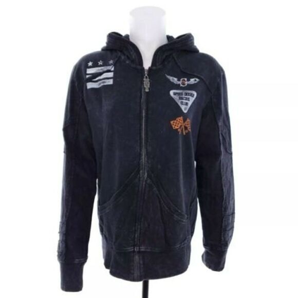 Rebel Spirit Womens Small Distressed Black Gray Full Zip Long Sleeve Jacket - Picture 1 of 11
